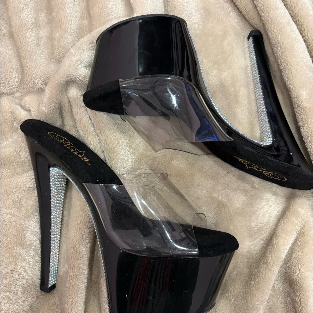 PLEASER Elegant Black and Clear Women's Heels
